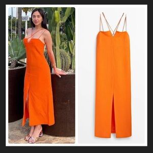 NEW Massimo Dutti STRAPPY LINEN BLEND DRESS WITH SLIT